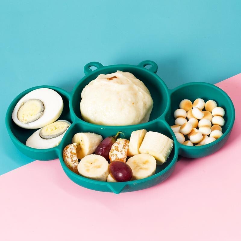 Children's Silicone Dinner Plate Bee Compartment Cartoon Eating Food Bowl Suction Cup Bowl Baby Training Tableware Set Wholesale