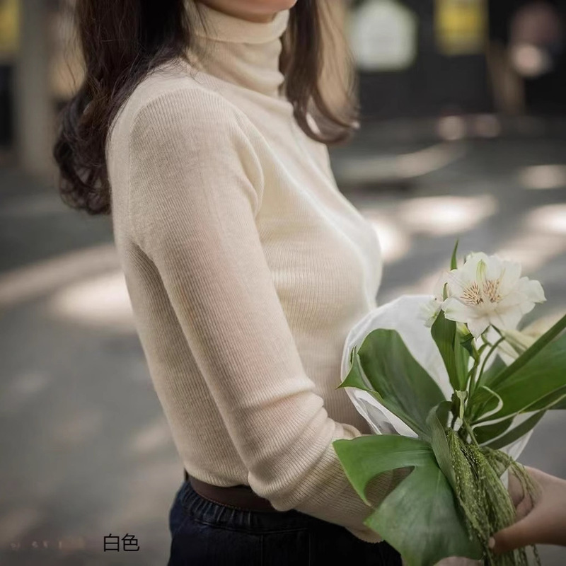 Beautiful! 100 Worsted Wool Turtleneck Slim-Fit Knitted Base Shirt Thin Top Sweater Base Shirt for Women