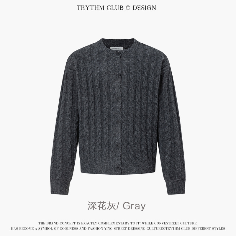 TRYTHMCLUB 美式复古针织开衫街头潮流男女同款羊毛毛衣|undefined