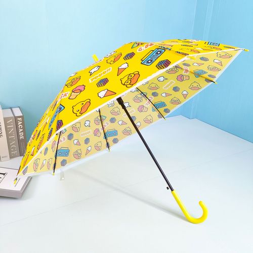 Factory Wholesale Sandpaper Transparent Umbrella Children Cartoon Student Umbrella Sanrio Kuromi Long Handle Automatic Transparent Umbrella