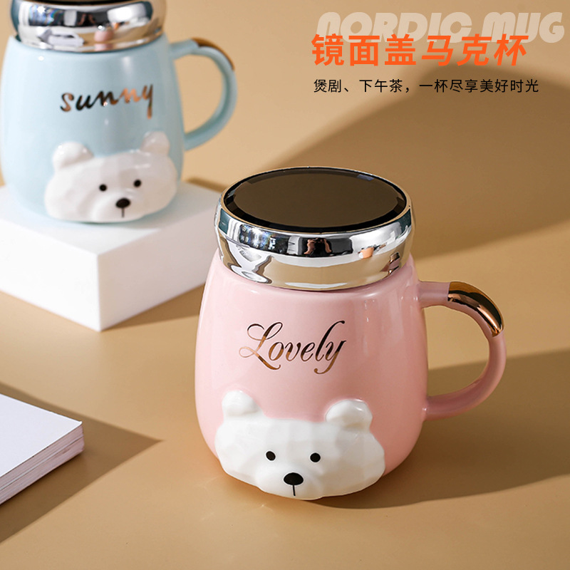 Oficina de moda encantadora taza de cerámica flor taza de té creativa pequeña taza de agua con tapa