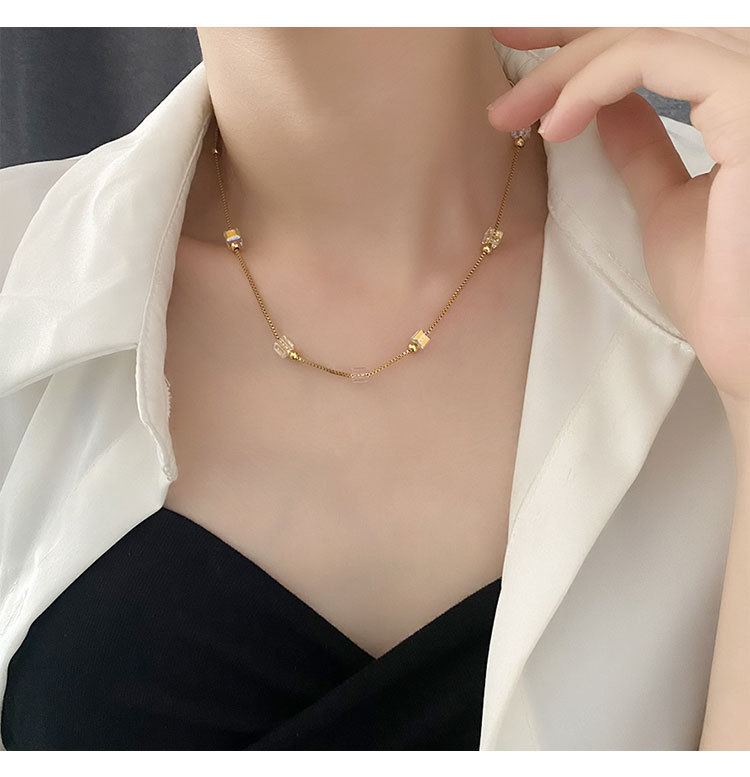 Simple Style Square Titanium Steel Beaded Necklace 1 Piece