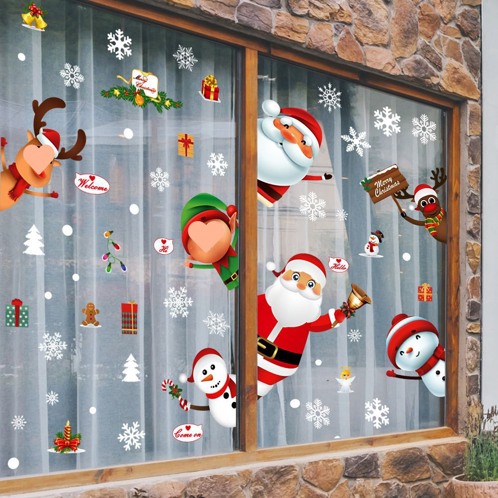 圣诞节元旦装饰品静电贴纸圣诞树雪花场景布置店铺橱窗贴玻璃门贴