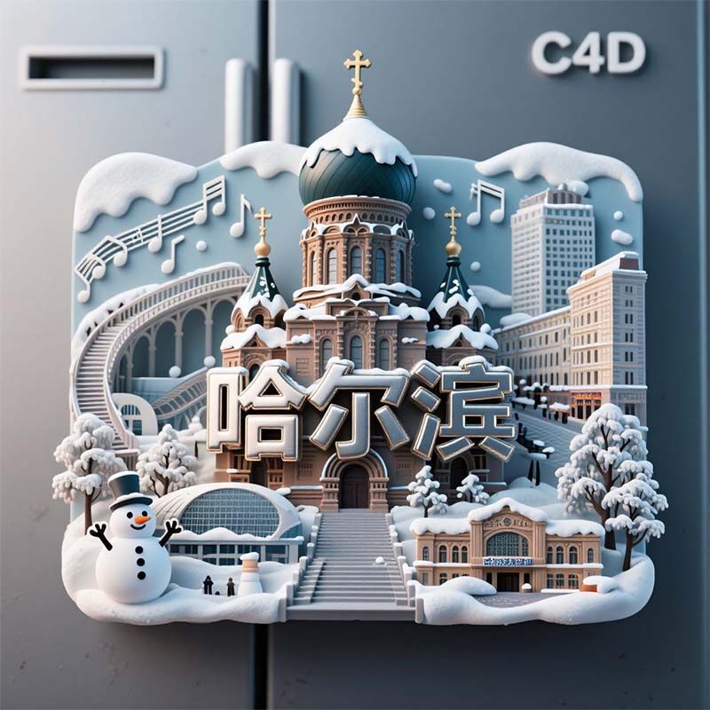 哈尔滨景点金属3D立体浮雕冰箱贴旅游纪念品文创伴手礼国潮装饰品|undefined