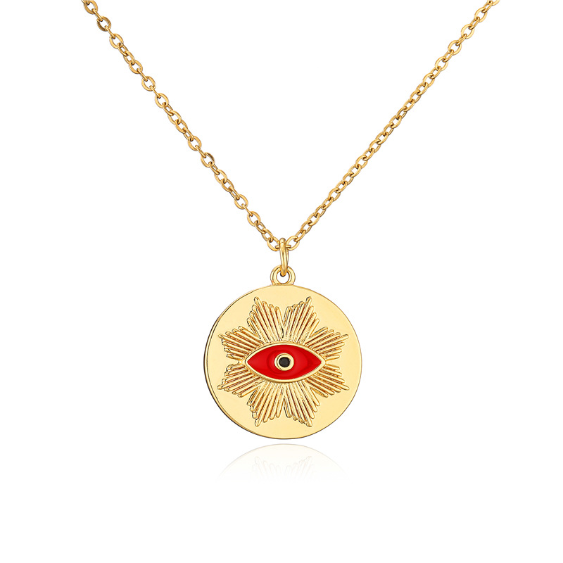 Aogu Cross-border Supply European And American Fashion Three-color Oil Dripping Devil's Eye Necklace Golden Disc Maple Leaf Pendant Female display picture 9