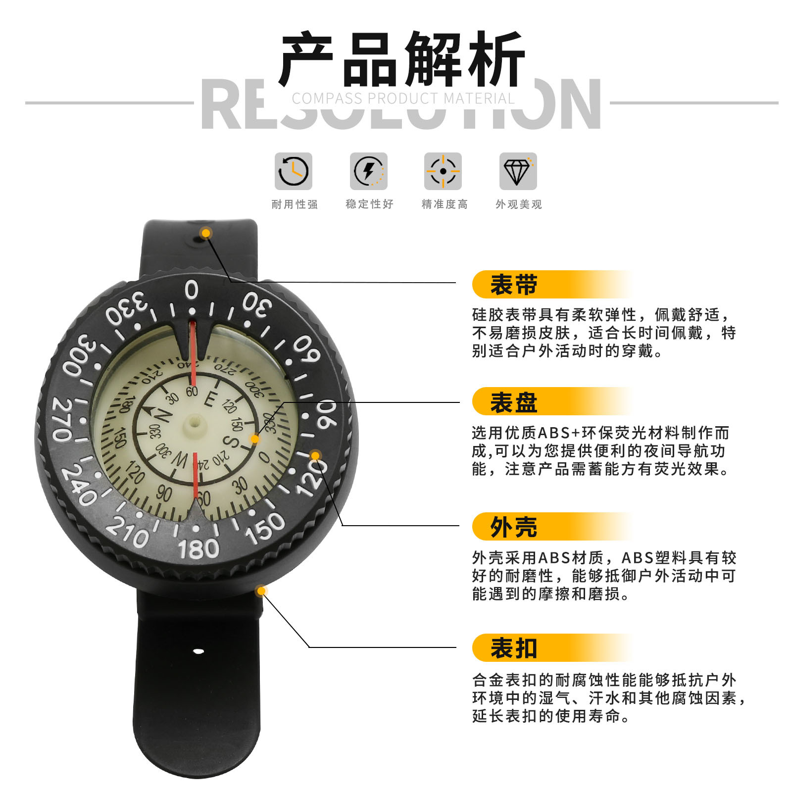 EBay Amazon brújula grande reloj de pulsera tipo fuerte magnético fluorescente dial resistente a la corrosión buceo 50 m