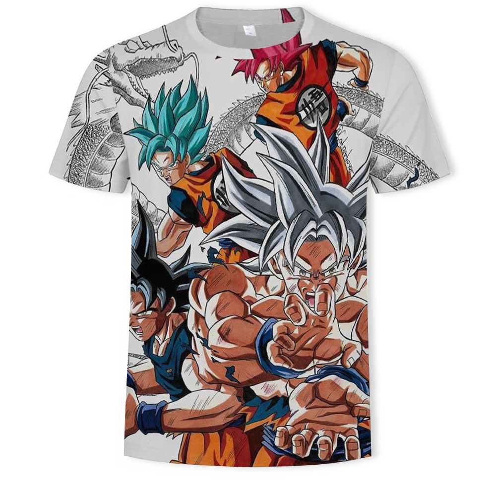 Nuevo producto AliExpress estilo explosivo tendencia super fuego anime serie Dragon Ball camiseta hombre impresión digital 3D dibujos animados europeos y americanos