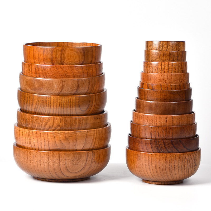Fabricante en stock japonés hogar natural madera entera adultos niños tazón de fideos instantáneos arroz tazón amargo Jujube tazón de madera vajilla al por mayor