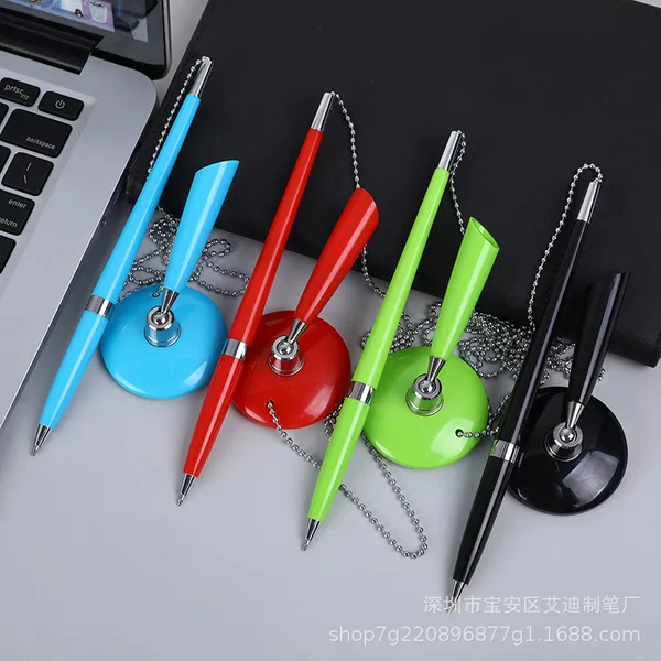 Manufacturer in stock macaron candy color plastic chain desk pen Hotel bank front desk office signature pen wholesale