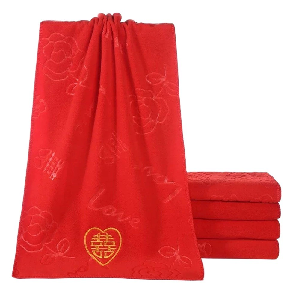 Оптовый красный пион Привет тиснение ворса мягкое полотенце свадебный подарок полотенце Роза Привет слово полотенце