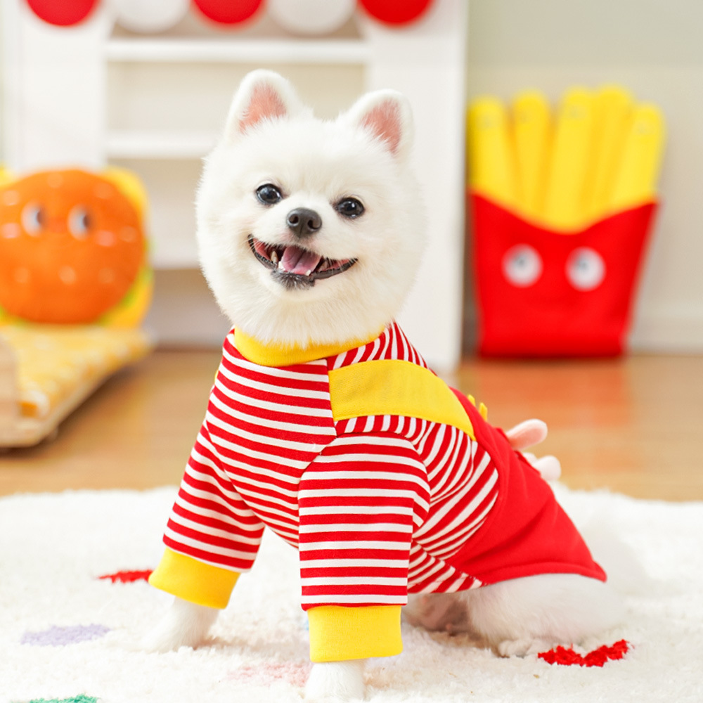Ropa de perros de mascotas para gatos otoño y invierno con camisa de pelusa para perros para gatos, pato rayado, perro de tamaño medio, Kofa Dou puede ser traído