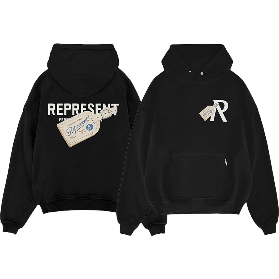 REPRESENT otoño e invierno nuevo estilo letra cursiva lema estampado calle alta casual negro suéter con capucha para hombres y mujeres