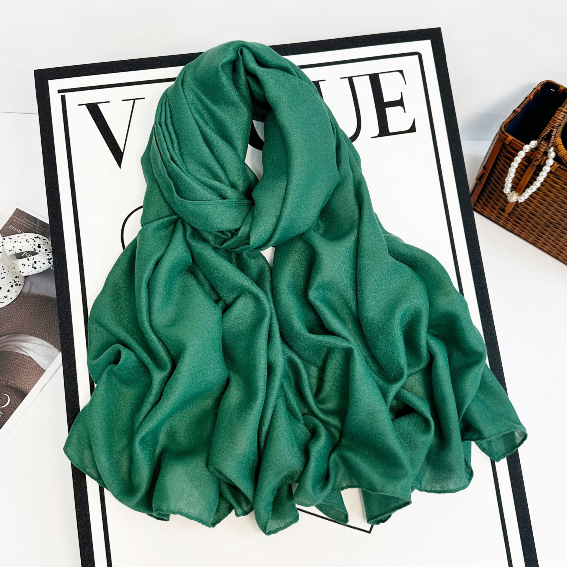 Sciarpa lunga da donna in cotone e canapa 2023 autunno/inverno tinta unita monocromatica multicolore_voghion.com