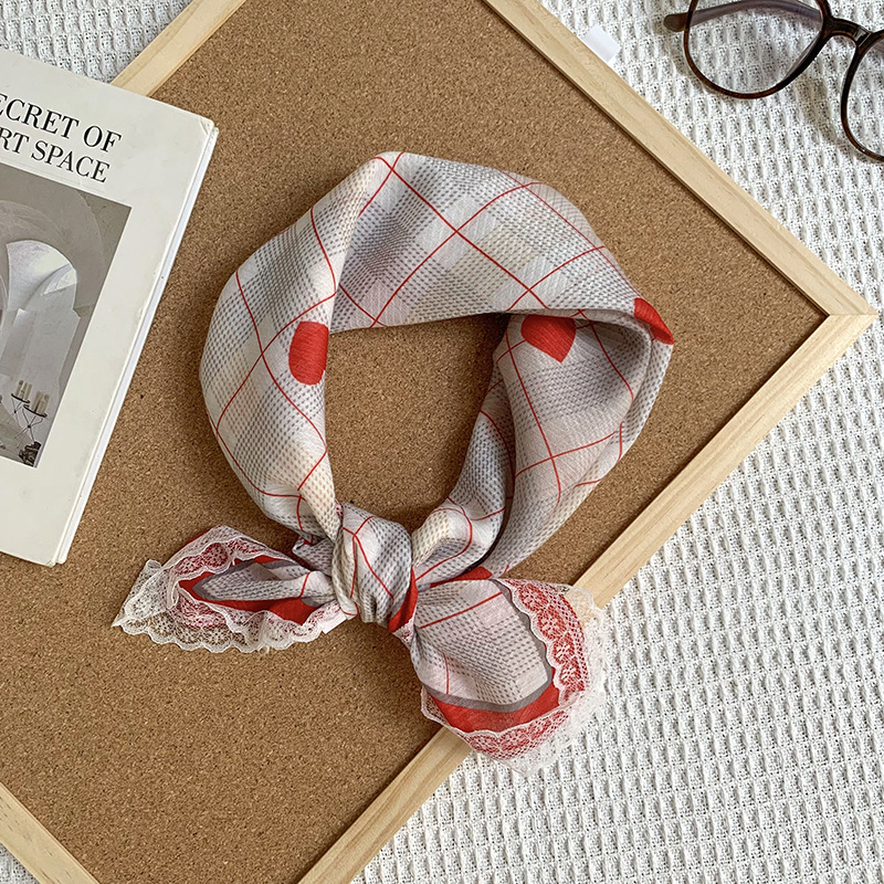 Bufanda de seda, bufanda cuadrada pequeña, sensación de alta calidad, nuevo pañuelo de encaje francés, diadema pastoral femenina de verano, cinta para el cabello atada