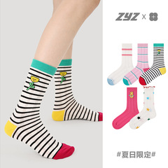 文藝復興學生波點星星中筒襪木耳邊少女襪條紋拼色網眼透氣襪子女