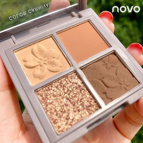 NOVO Sakura Story four-color eye shadow ultra-hot glitter small beads matte portable anti-level price earth-color eye shadow