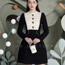 现货 amy越南小众品牌冬新款小香风长袖名媛风短款连衣裙