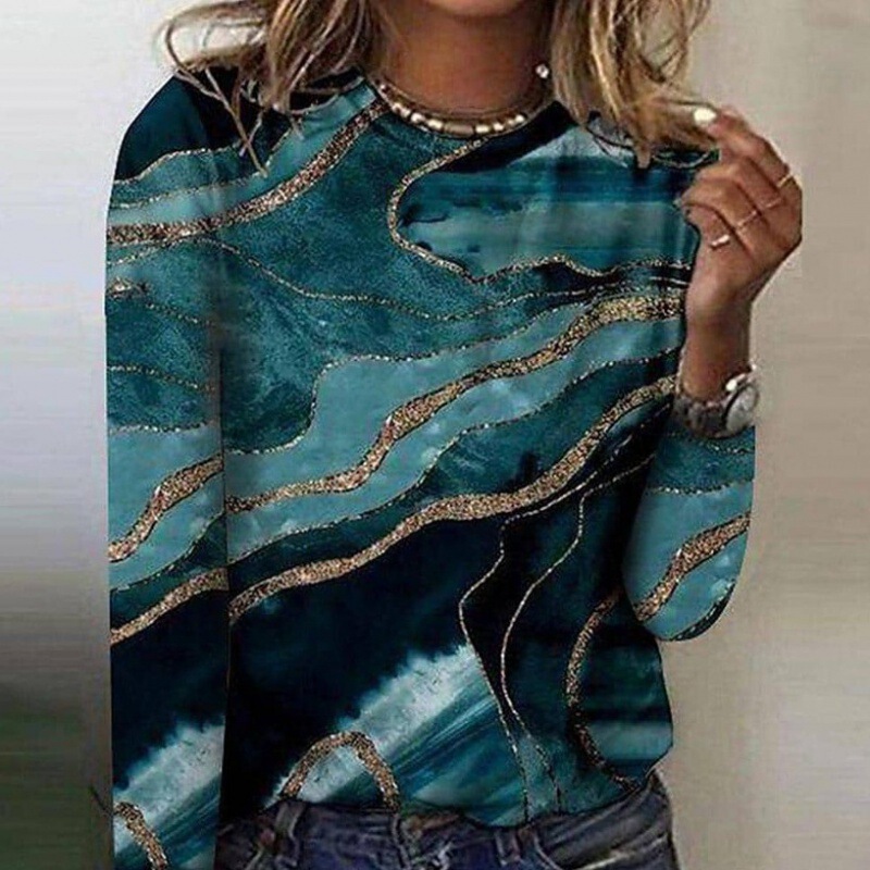 Cross-border new 3D fashion comfortable sports round neck long sleeve T-shirt comfortable casual loose round neck T-shirt one-piece delivery