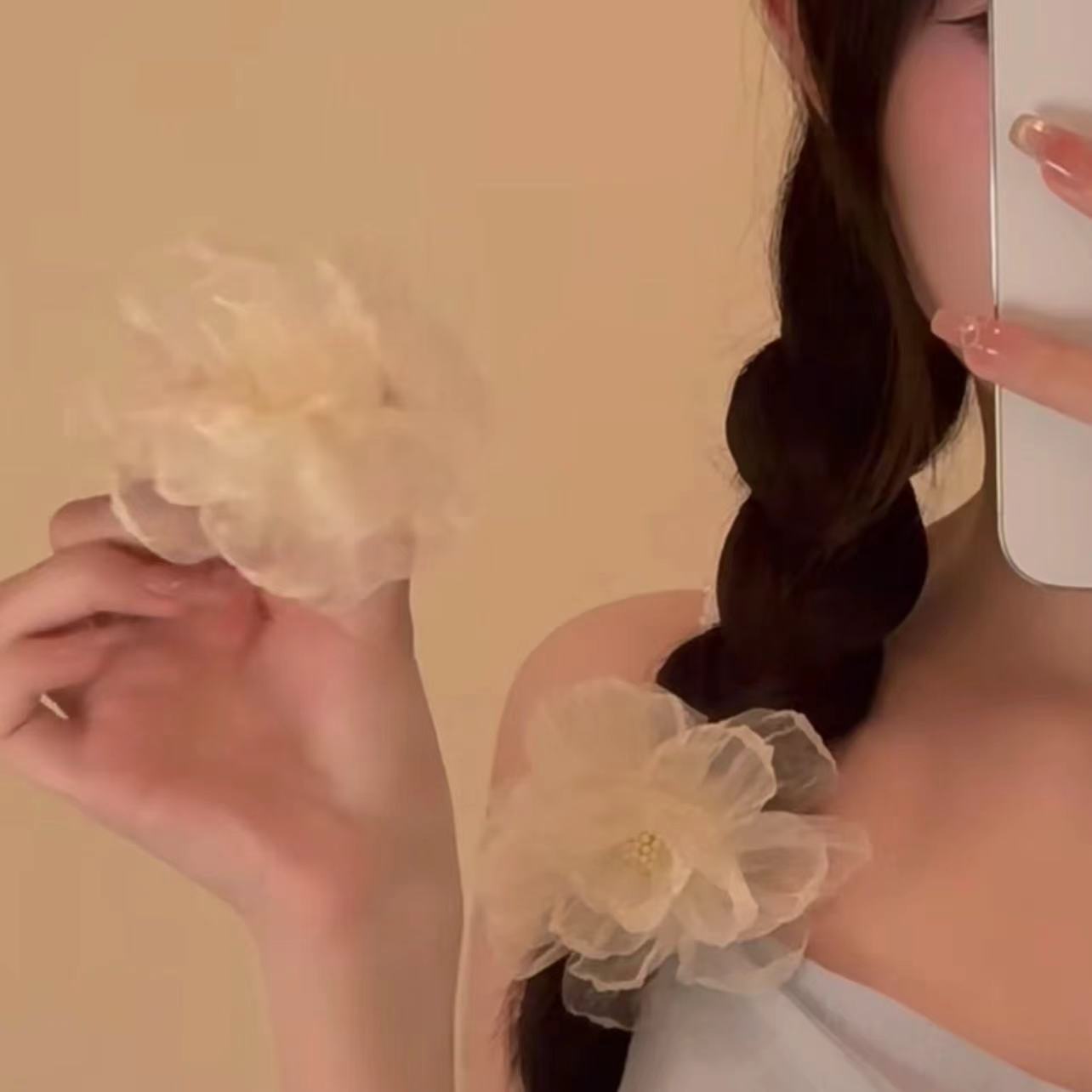 Eugene fabric flower side hair clip ambiance side bang hair clip mesh duckbill hair clip head accessory hair decoration for women