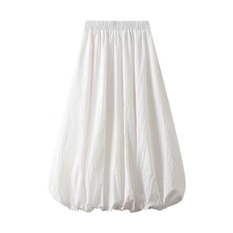 Unmun Elastic Waist Slimming Look Lantern Bud Skirt Women's Autum 2025 New White Long Skirt Mid-Length Fluffy