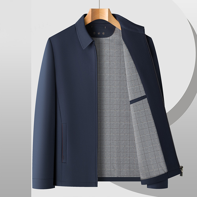 New Style Middle-Aged Men's Lapel Quality Jacket, Spring and Autumn Silk Business Casual Coat, Dad's Wear, Non-Iron Men's Clothing