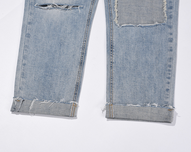 European and American Loose Casual Solid Color Loose Ripped Jeans