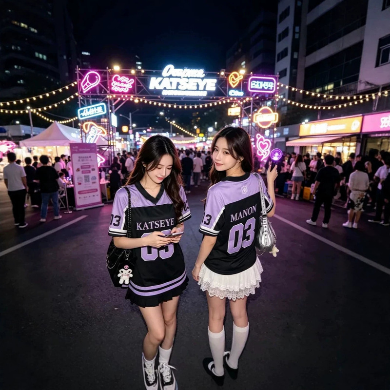 Cross-border e-commerce KATSEYE member jersey, short-sleeved, purple and black color-block design, with letter and number print, V-neck top Cross-border e-commerce KATSEYE member jersey, short-sleeved, purple and black color-block design, with letter and number print, V-neck top
