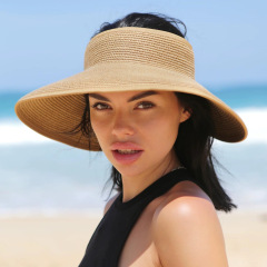 折りたたみ可能な空の天井の日よけ帽子女性夏の日よけ帽子紫外線防止の大きなつばの麦わら帽子顔を隠す草編みの日よけ帽子