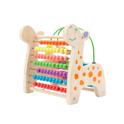 Wooden cartoon animals, fruits, beads, children's early education educational building blocks, baby hand-eye coordination exercise educational toys