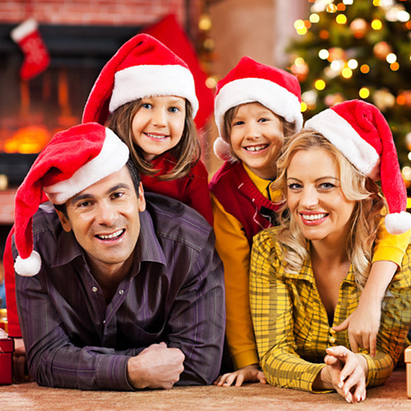 Sombreros de fiesta de Navidad para adultos y niños, gorro de Papá Noel iluminado de felpa, decoraciones para fiestas navideñas brillantes