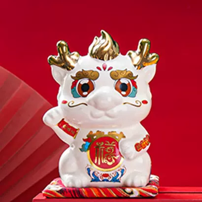 龙年吉祥物陶瓷摆件卡通存钱罐新年礼物国潮龙宝盲盒树脂手办公仔