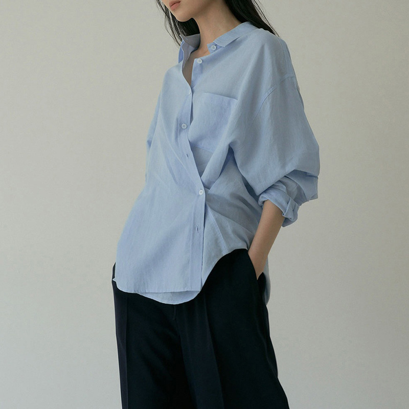 【재고정리】레이오셀 린넨 셔츠 여성용 봄가을 신상 루즈핏 셔츠 자외선 차단 탑 가디건