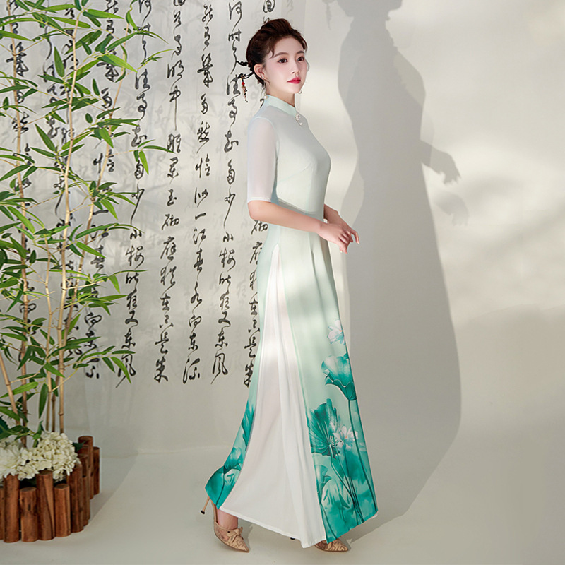 Lotus Chinese Dresses Oriental Qipao runway costumes Chinese wind restoring  ancient ways is elegant temperament dress