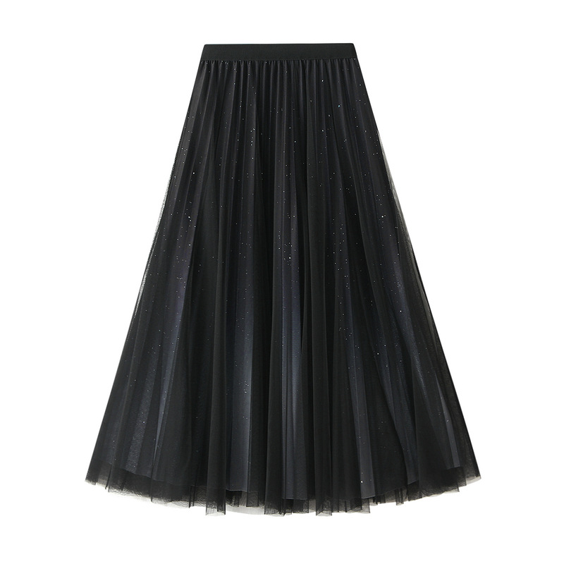 Women's Starry Sky Gradient Pleated Mesh Skirt For Autumn Winter_voghion.com