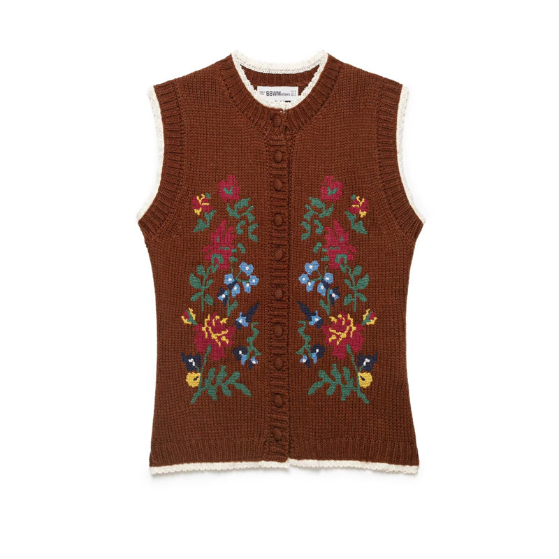 Foreign trade 2026 autumn new European and American style women's fashion casual loose floral jacquard knit vest 2142334