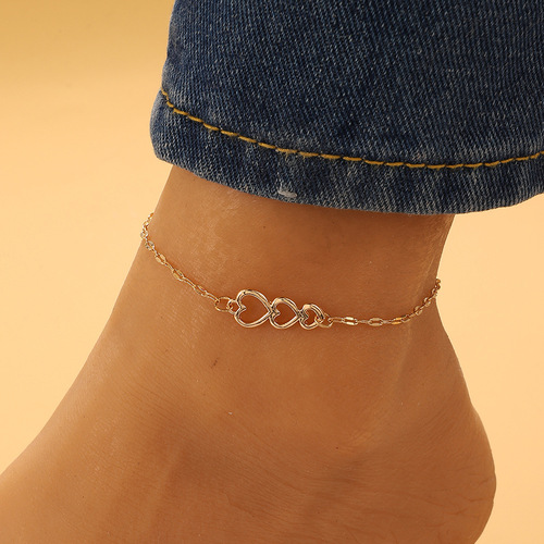 Cross-border jewelry Instagram minimalist fashion heart ankle chain, fashionable bohemian heart-shaped ankle chain beach foot ornament wholesale