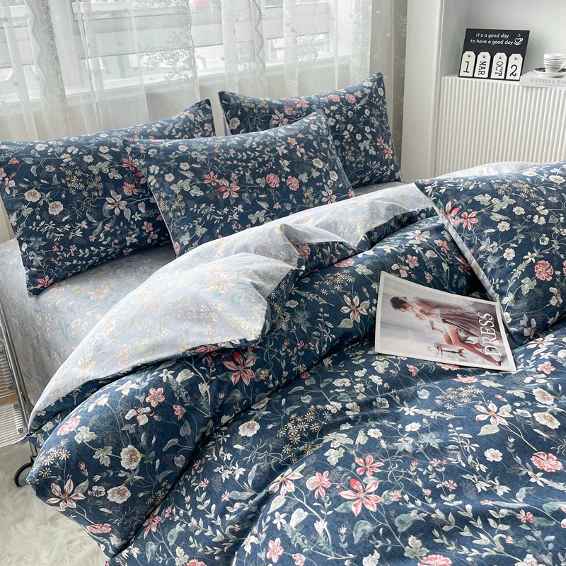 Не напечатанный в японском стиле, четыре предмета, цветочный хлопковый, пасторальный стиль, 4 предмета, хлопковое двойное пододеяльник, простыня с принтом