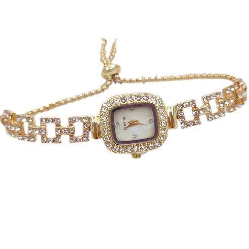 Square Swiss-Style Bracelet Watch, Crystal Accent, Adjustable Chain, Gold & Silver Options