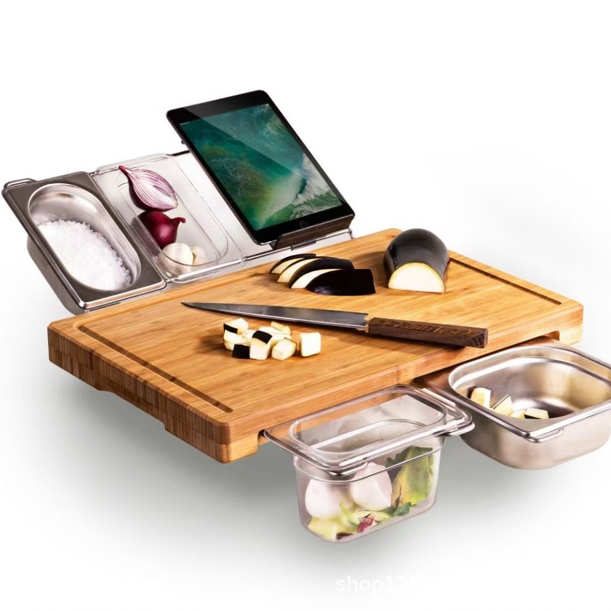 多功能切菜板 砧板实木 多功能收纳盒切砧板Bamboo Cutting Board