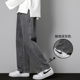 Jeans Men's Spring and Autumn Wide Elastics Waist Drawstring Casual Wide Leg Pants Trendy Brand American Style High Street Work Pants