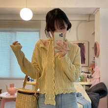 现货！2025早秋新品 马海毛珠片镂空薄款韩系针织开衫外套女