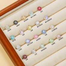 小红书爆款轻奢彩色千禧8mm玫瑰切 免摘樱花粉水晶平底耳蜗钉耳饰