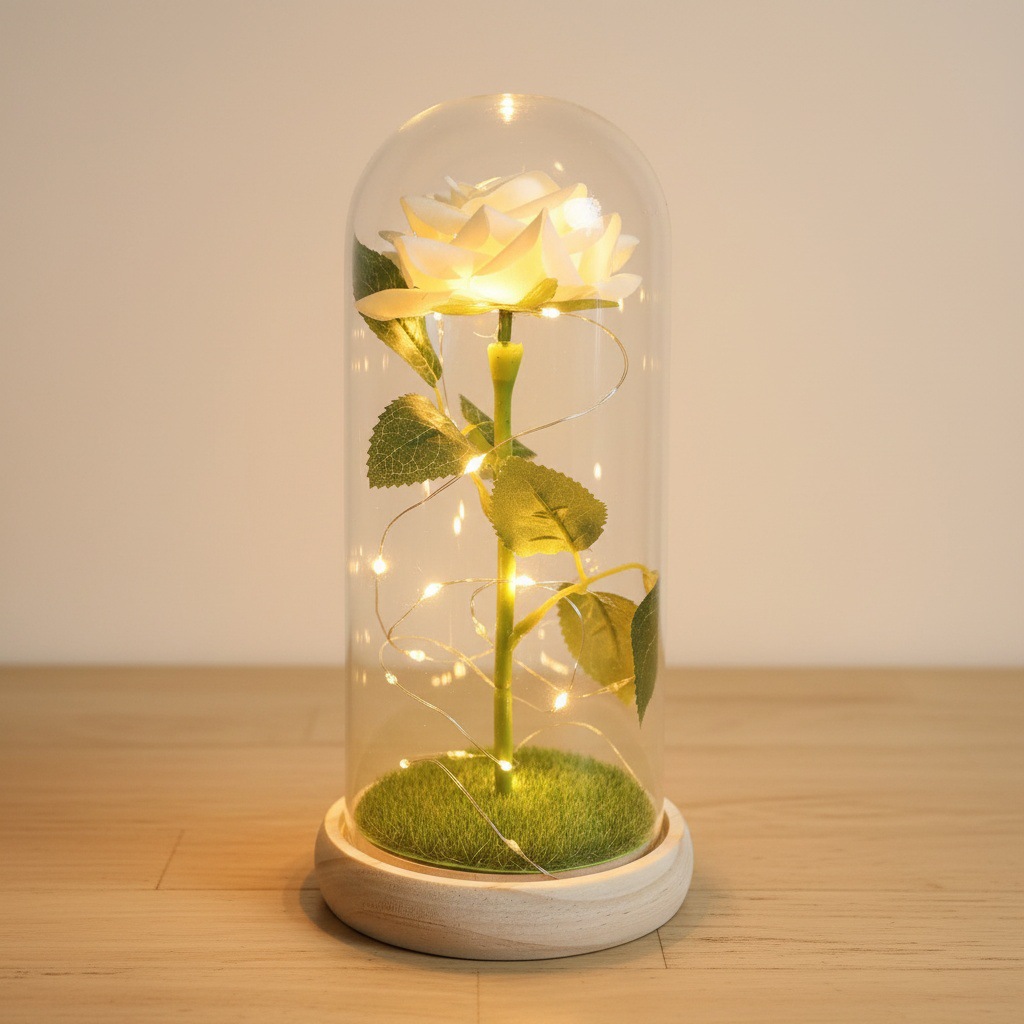 Simulación transfronteriza rosa inmortalidad flor cubierta de vidrio decoración de cumpleaños Qixie 520 Día de San Valentín regalo creativo del Día de la Madre