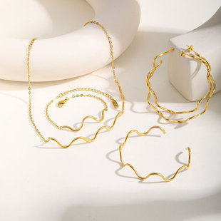 Jewelry Fashion Collar Exaggerated Earrings Stainless Steel Line Wave Necklace 18K Gold Ladies Hua Lanxin 1809
