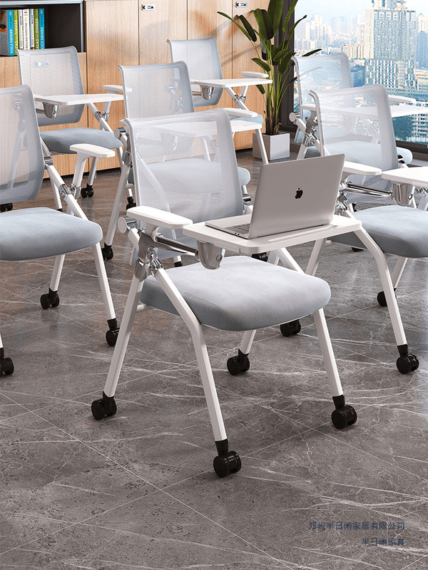 Training Chair with Writing Board, Table Board, Backrest, Foldable Wheeled Mechanism, Office Chair, Office Conference Room, Study Table and Chair