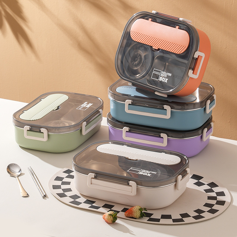 Caja de almuerzo de aislamiento sellado de estudiantes de oficina caja de almuerzo portátil de gran capacidad 304 acero inoxidable con tazón de sopa