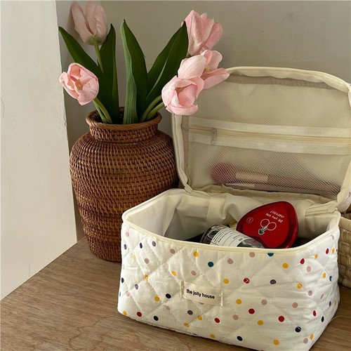 Cosmetic bag for women  new portable large capacity girly heart cartoon dot cosmetics storage bag wash bag