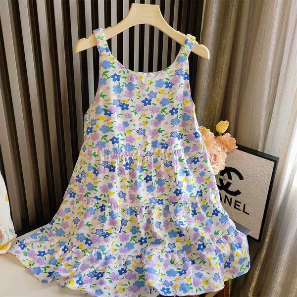 Loose cotton and silk skirt blue floral