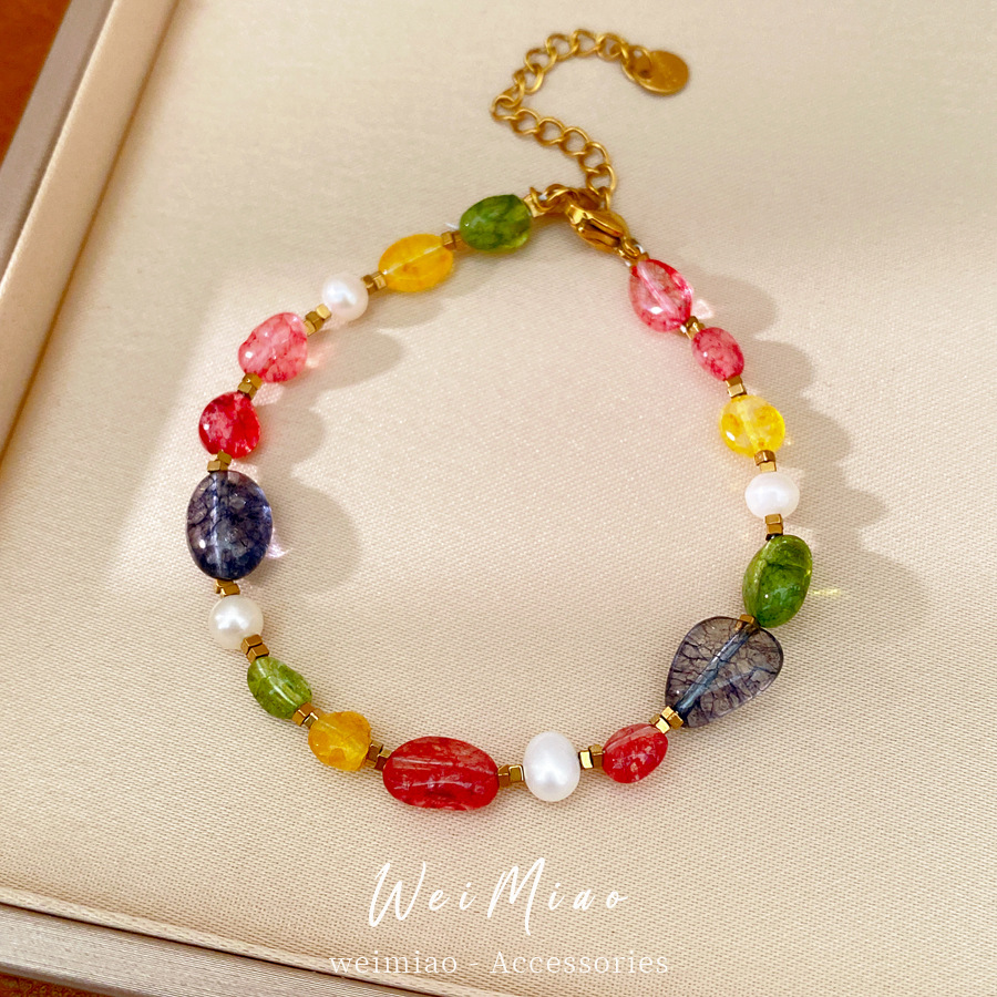 Collar de perlas de piedra de colores lujo ligero nicho de alta calidad collar de perlas temperamento de vacaciones accesorios dulces set de joyas