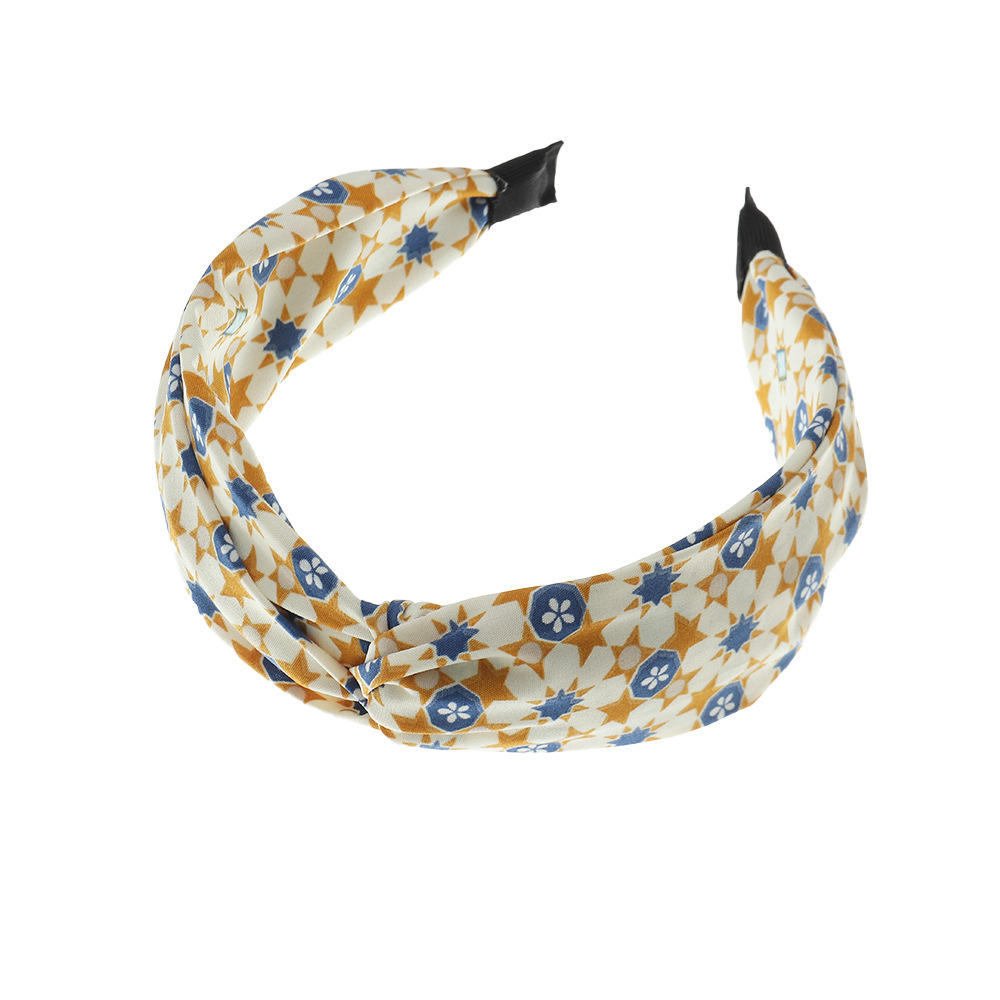 Korean Style Floral Printed Fabric Cross-knotted Headband Wholesale Nihaojewelry display picture 8